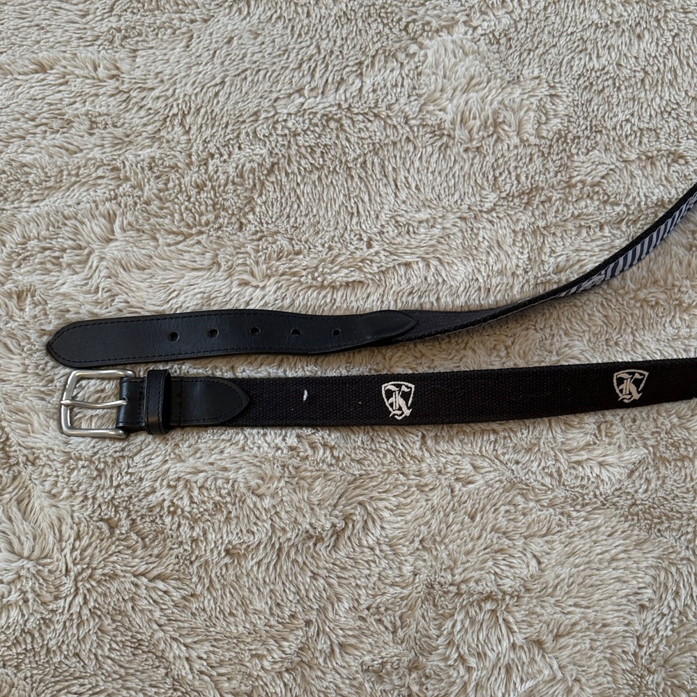 Peter Millar Black Leather Belt with Silver Buckle